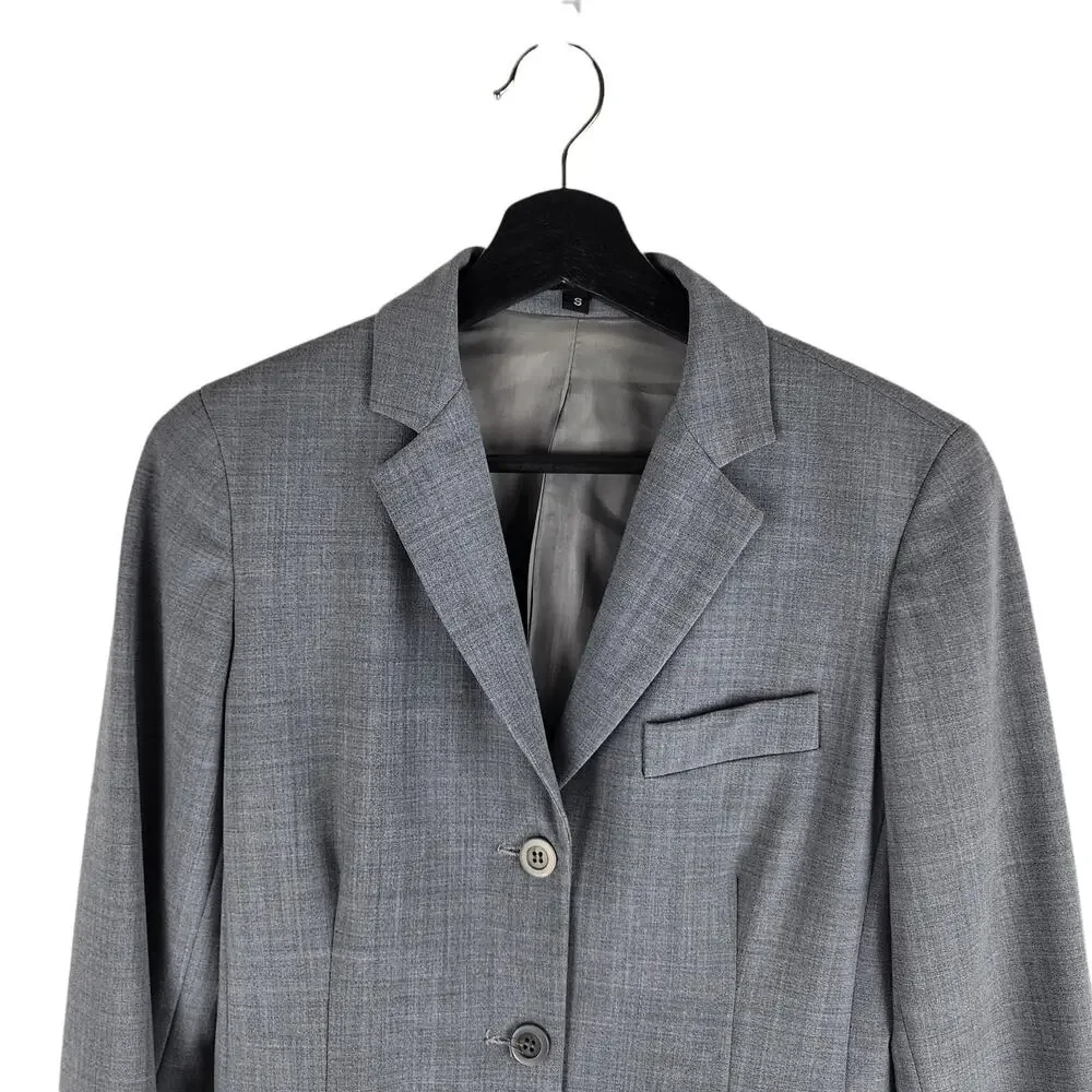 Theory Wool Three Button Blazer Gray Lined Sealed Pockets Size S